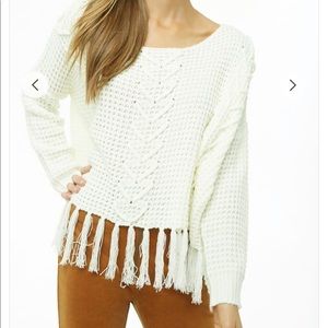 Cream Knit Sweater with Fringe